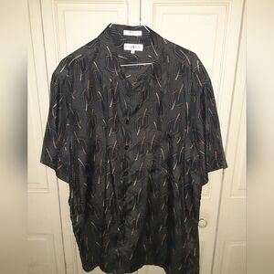 Men's Cherskin Silk Black Patterned Button-Up Shirt